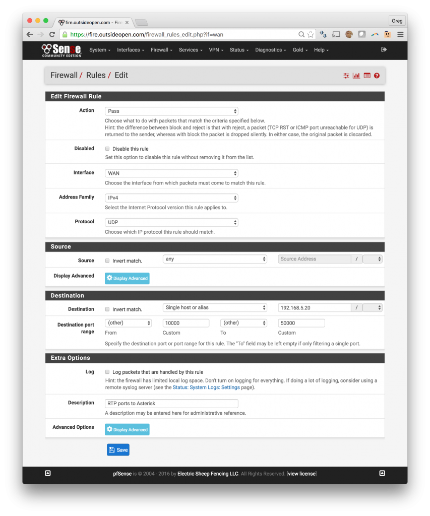 RTP ports thru pfsense to Asterisk and Avaya