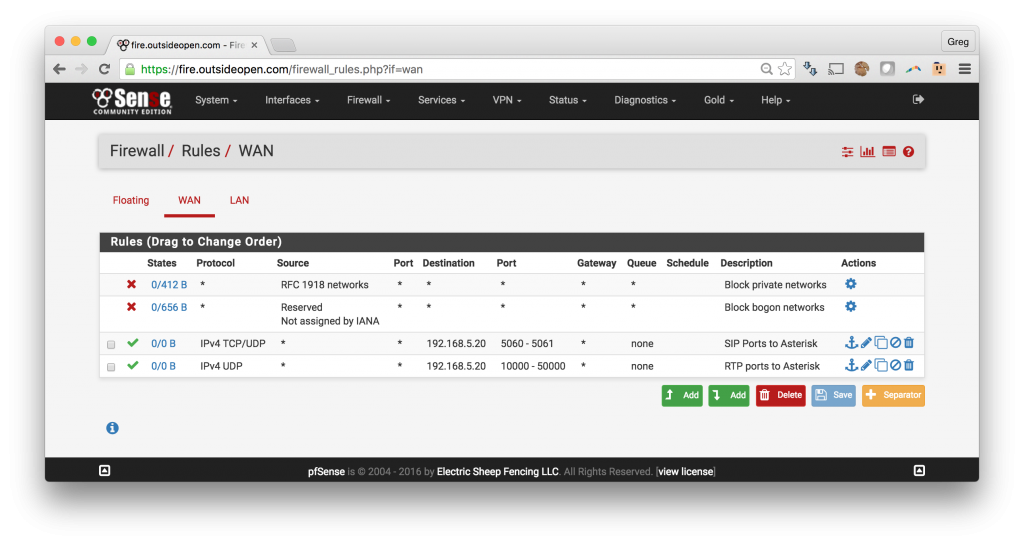 pfSense firewall ruls for asterisk